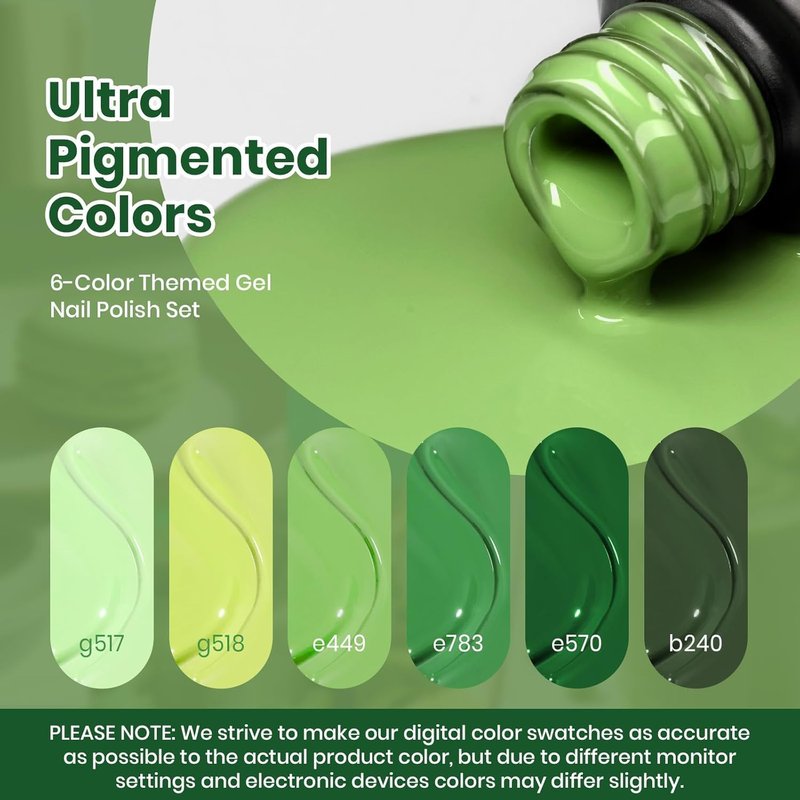 Beetles Green Gel Polish Set - 6 Pastel Green Nail Colors for Summer | Soak Off UV LED Manicure