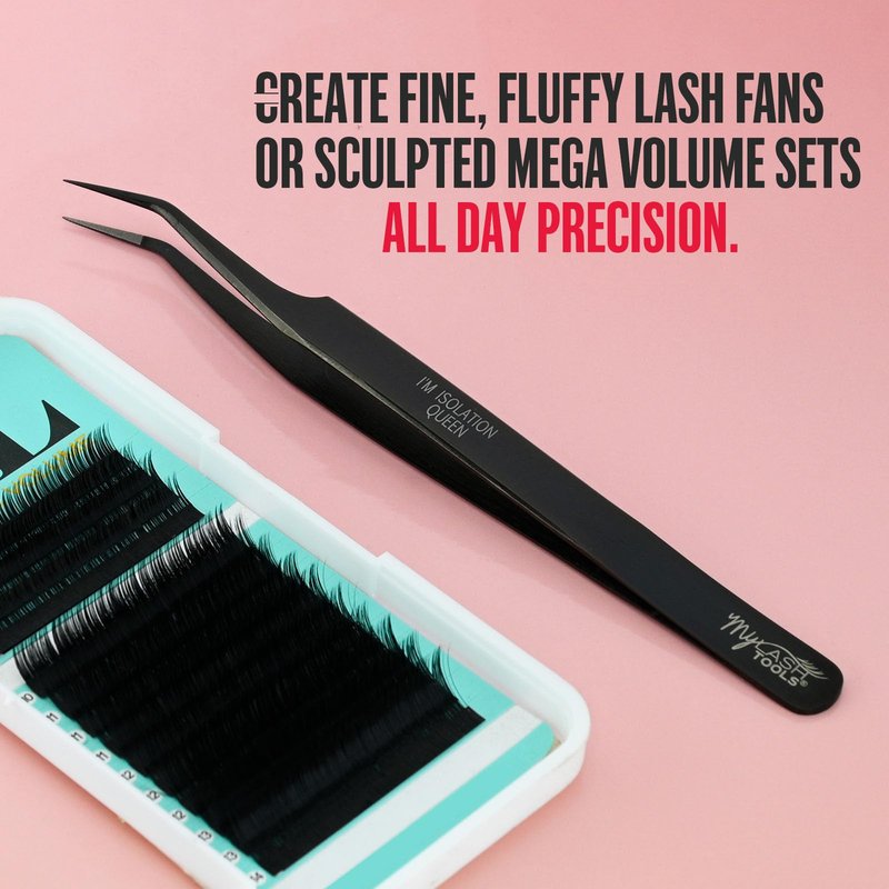 My Lash Tools Isolation Tweezer Black Fiber Tip Lash Tweezer 12cm – Precision Stainless Steel Eyelash Extension Tool, Anti-Slip, Fine Tip for Lash Separation & Placement, Lash Artist Supplies