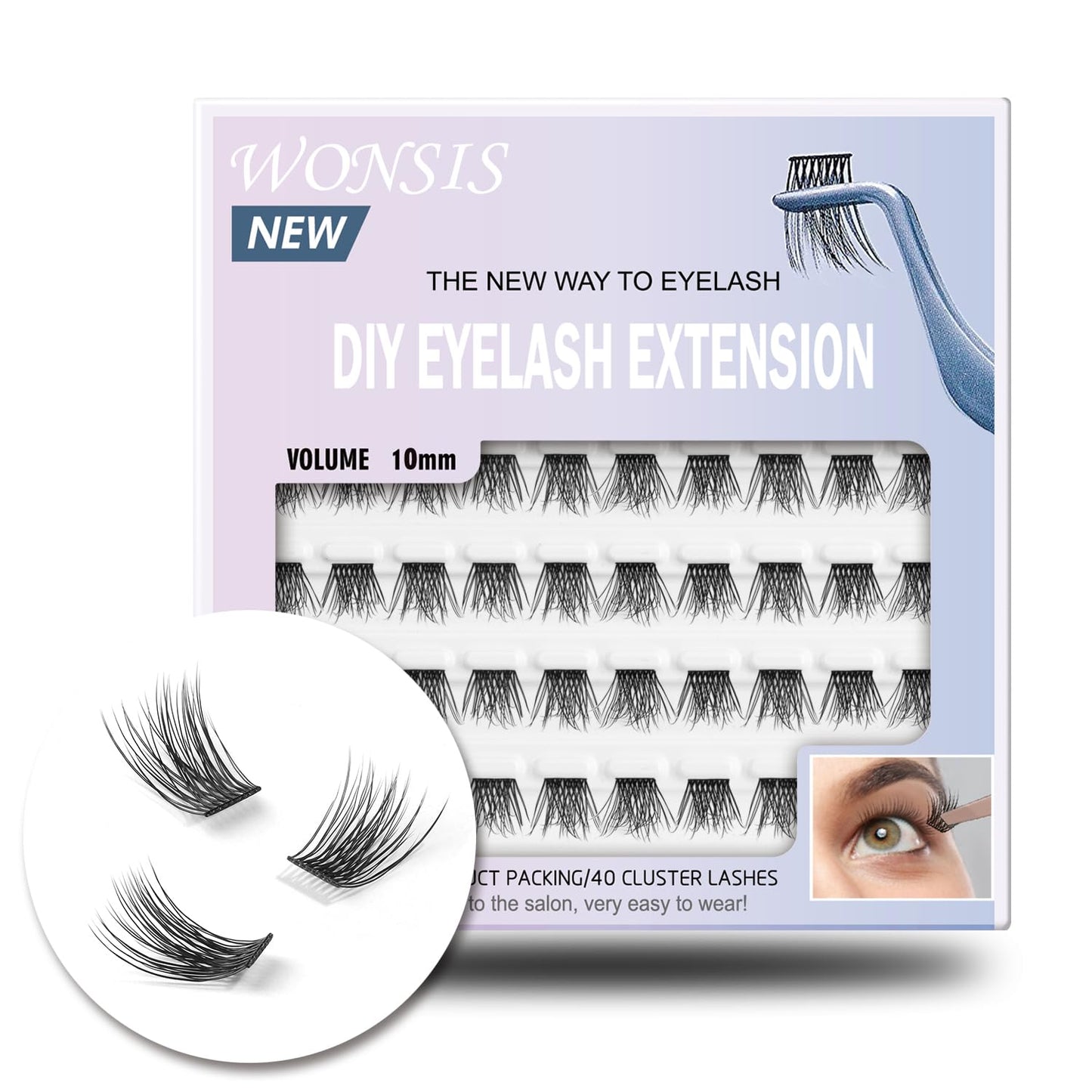 DIY Eyelash Extensions - Reusable Volume Lash Clusters for Natural Wispy Look | C Curl 14mm Pack