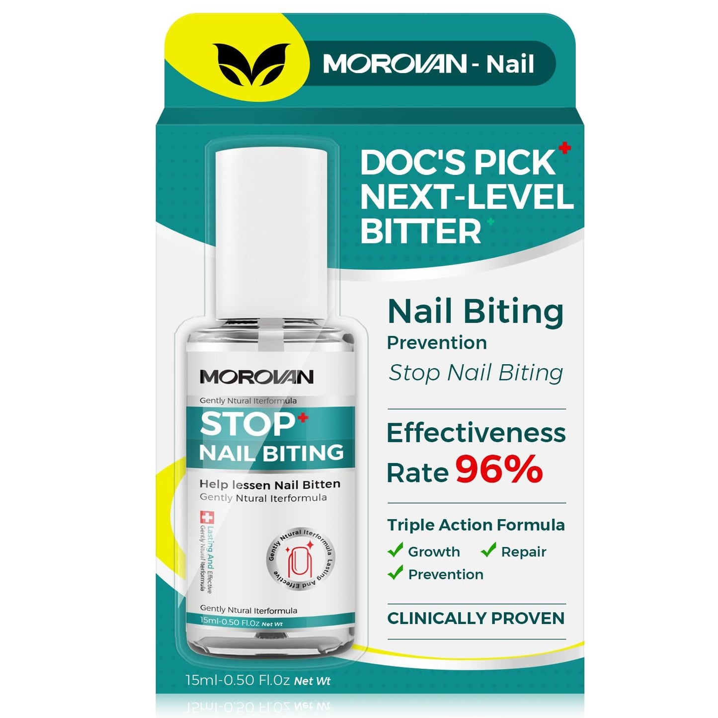 Morovan Nail Biting Prevention For Kids: Thumb Sucking Deterrent No Bite Nail Polish for Biters Anti Finger Sucking Lasting & Safe with Repair & Growth Nails 15ML Treatment Adults & Kids