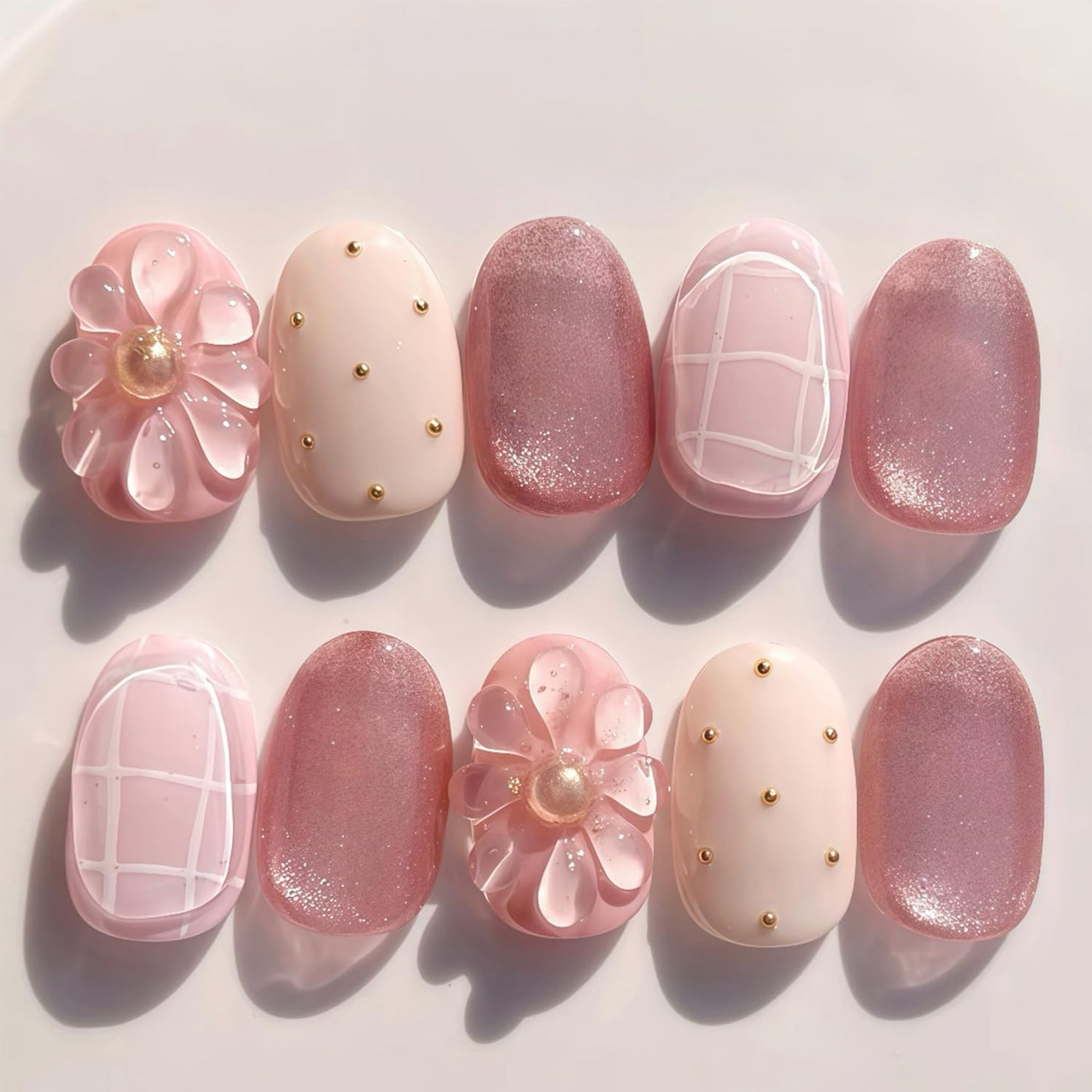 Almond Press-On Nails - 30 Pcs Medium 3D Gold Star Design | Glossy Full Cover Butterfly Acrylics