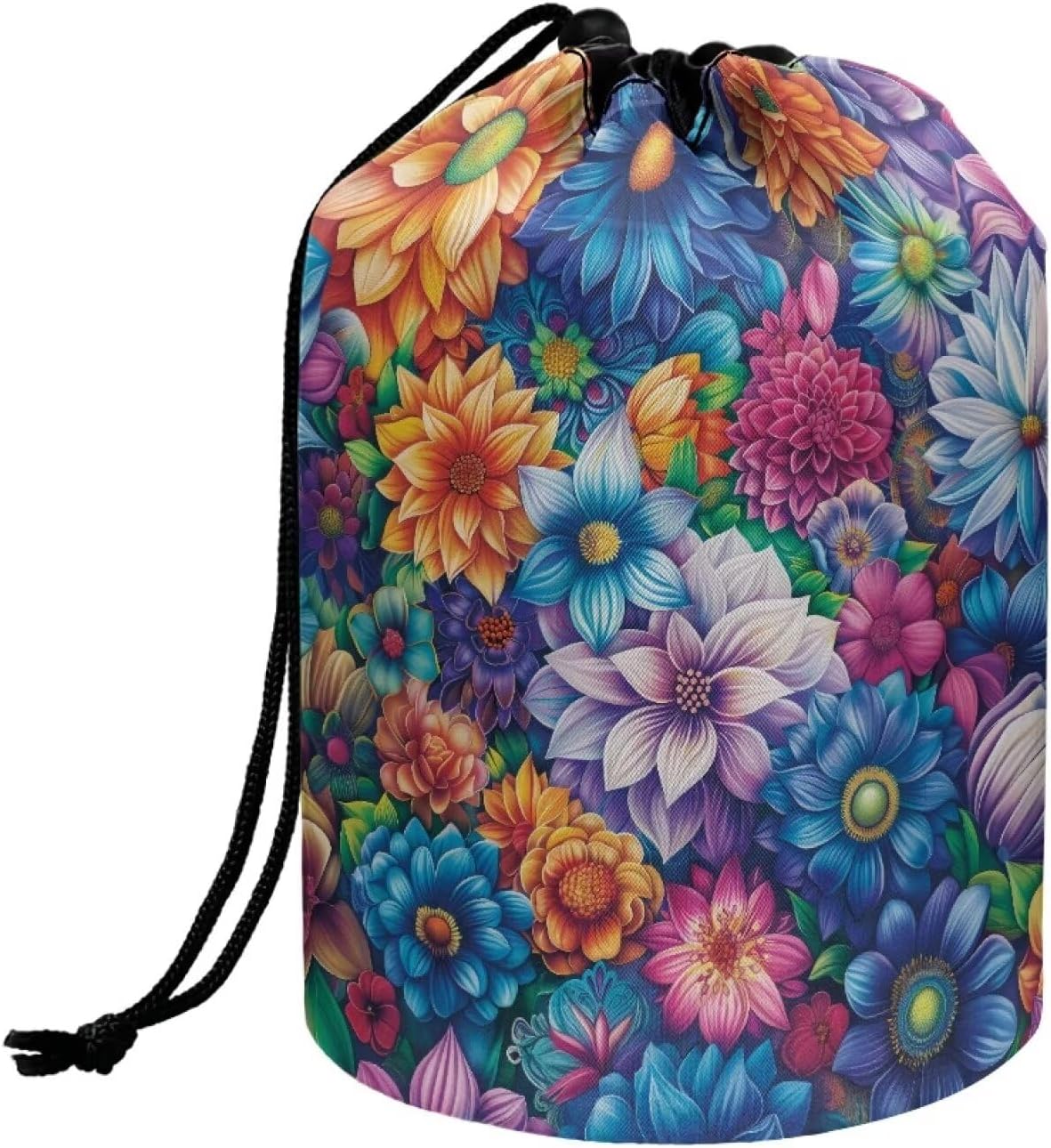 Peach Blossom Blue Cosmetic Bag for Women - Portable Drawstring Makeup Organizer | Collapsible Toiletry Storage