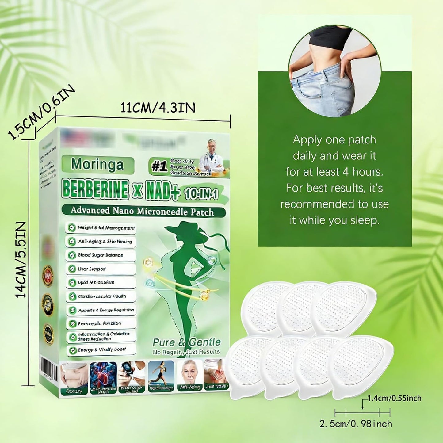 Moringa 10-In-1 Patch - Natural Berberine Infused Skin Care Solution | Easy to Apply & Portable (2 Boxes)