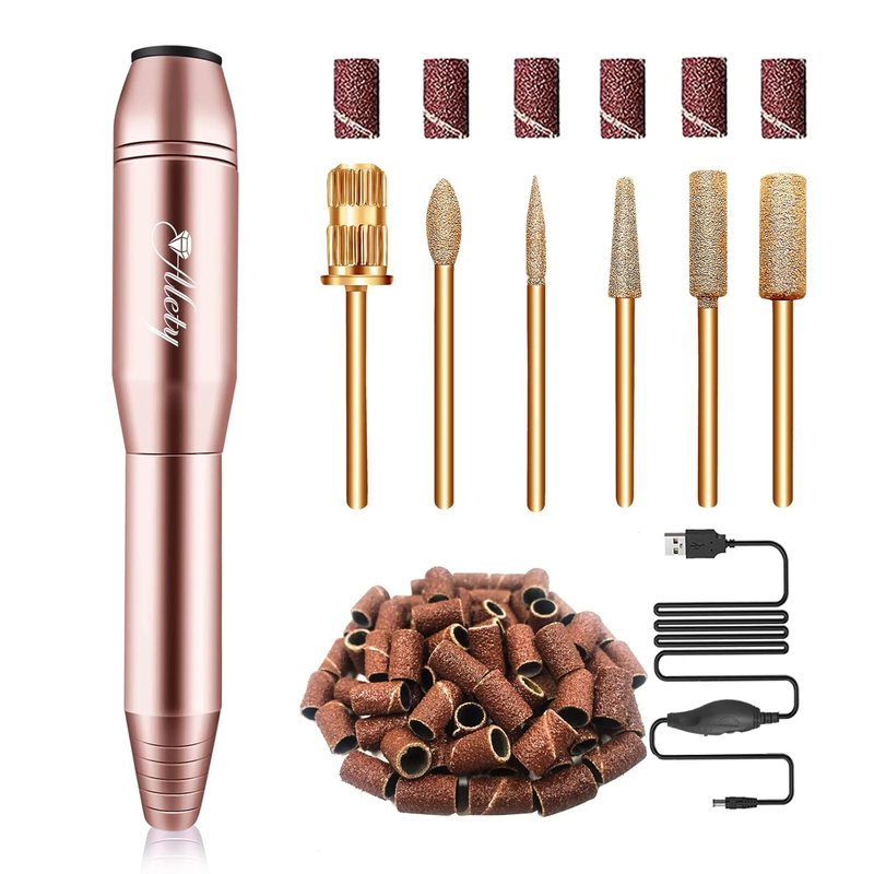 Electric Nail Drill Kit - Portable Acrylic Gel Nail File Machine for Professional Manicure & Pedicure | Gold Bits Included