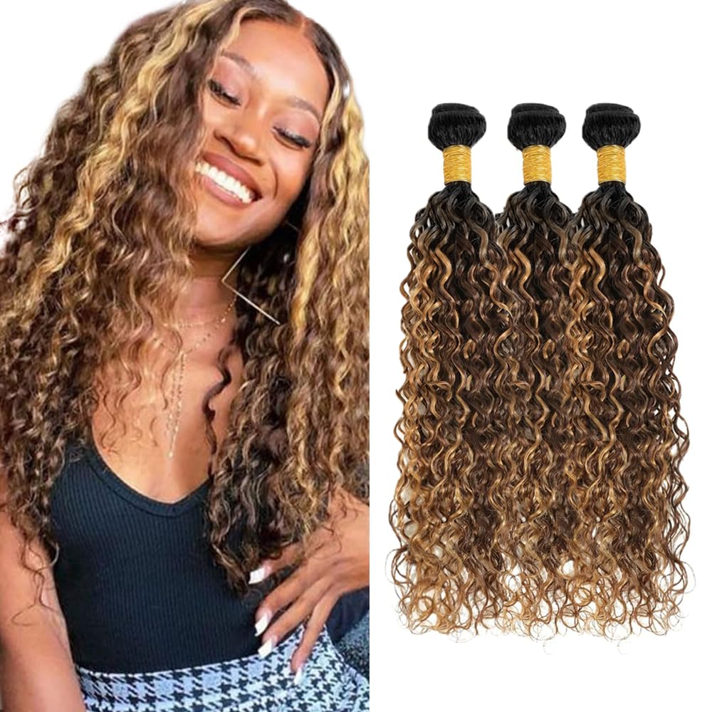 300g 24 26 28 inch Ombre Highlight Bundles P4/27 Human Hair Bundles #4 Water Wave Bundle Honey Brown Human Hair Weave Bundle