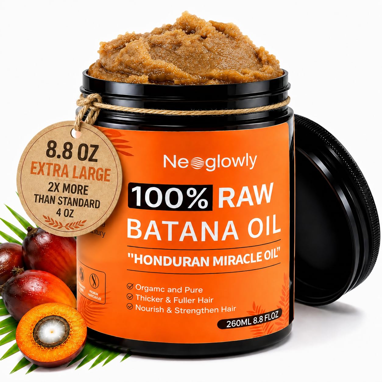 Batana Oil for Hair Growth 8.8oz, 100% Pure & Unrefined Batana Oil from Honduras, Cold Pressed Hair Treatment Oil for Thicker Fuller Stronger Hair, Deep Scalp Moisturizer for Men & Women