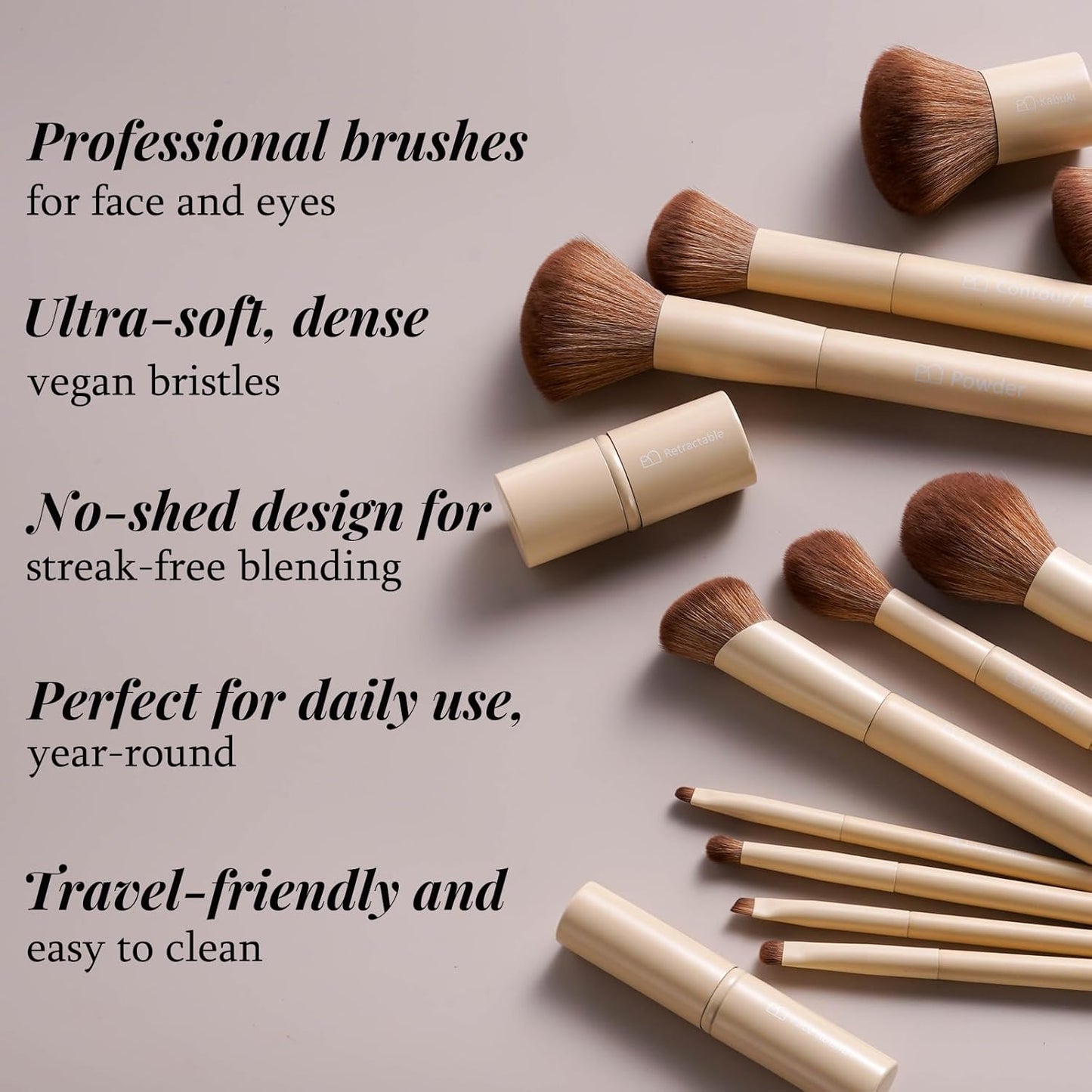 Professional Makeup Brushes Set - 20 Pcs Kabuki, Eyeshadow, Concealer, Blush & Foundation Brushes with Travel Case | Beige