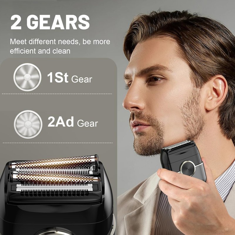 Welclux Rechargeable Electric Razor for Men: Mini Foil Shavers for Men with 4 Floating Blades - Dual-Speed & LED Display, 120Min Runtime, IPX7 Waterproof Face Shaver, USB-C