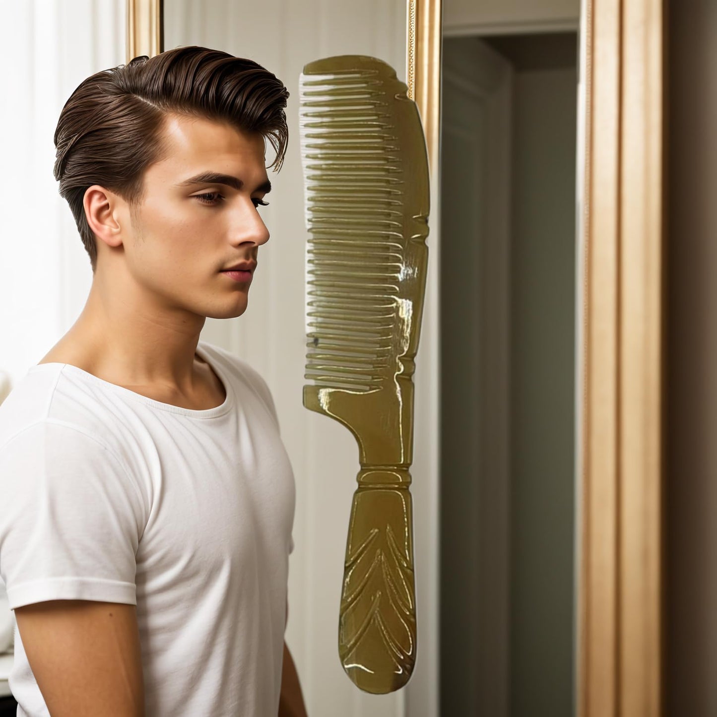 Xiangwenlan Natural Buffalo Horn Comb, Anti-Static Scalp Massaging Comb for Women & Men, Handmade Hair Breakage Reducer