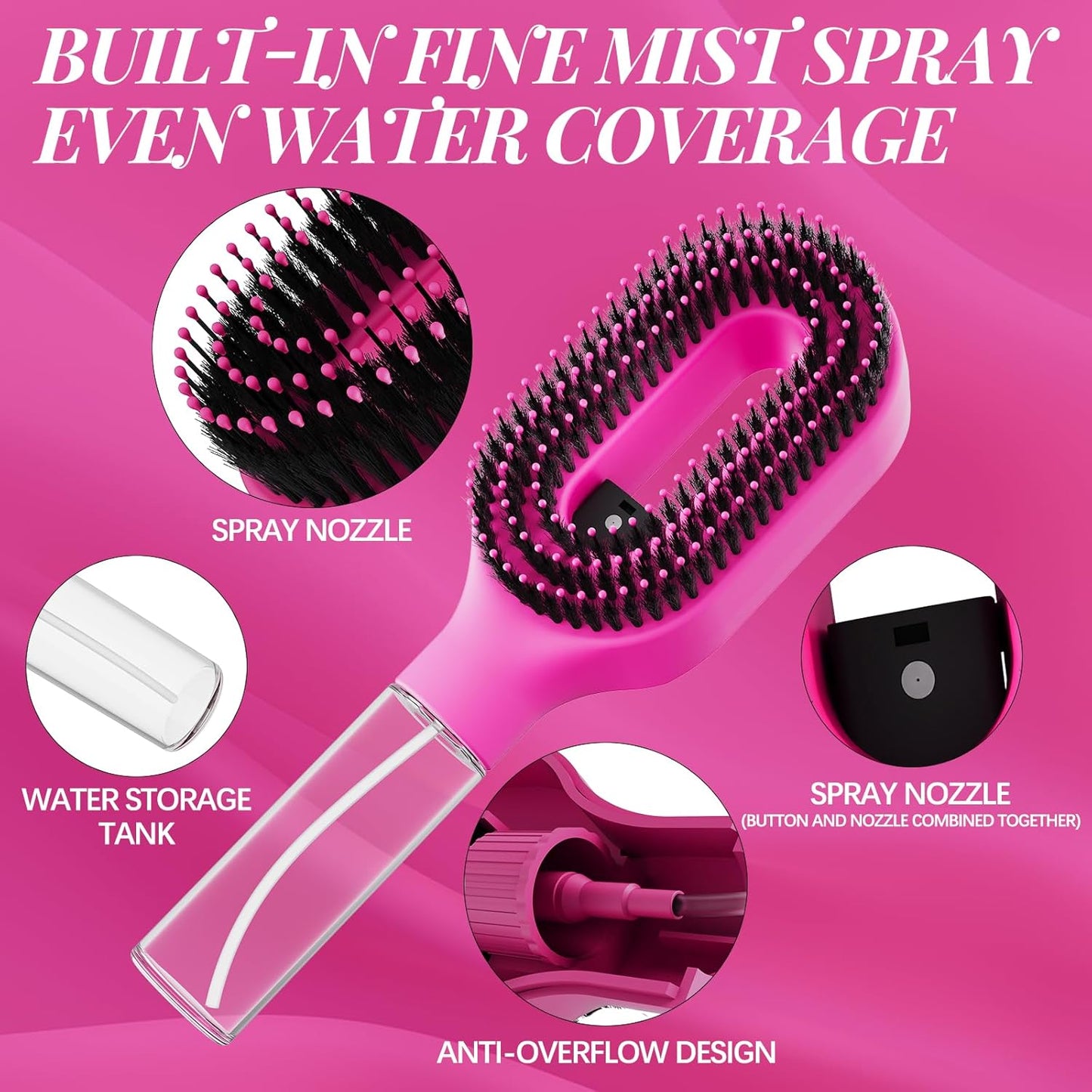 Curl Refresh Detangling Brush - Anti-Breakage & Frizz Control for Curly Hair | Travel-Friendly Design, Barbie Pink