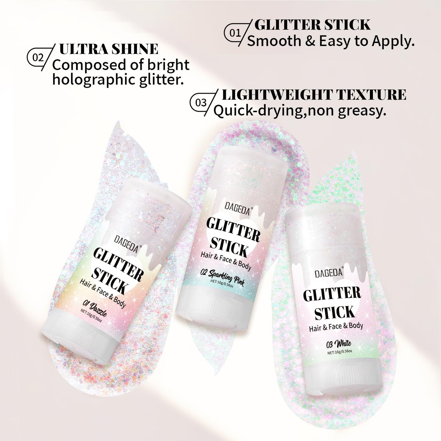 DAGEDA Dazzle Body Glitter Stick,Sparkly Face Glitter Makeup,Holographic Hair Glitters Mermaid Makeup Rave Outfits for Women, Shimmer Face Paint Stick Singer Concert Accessories