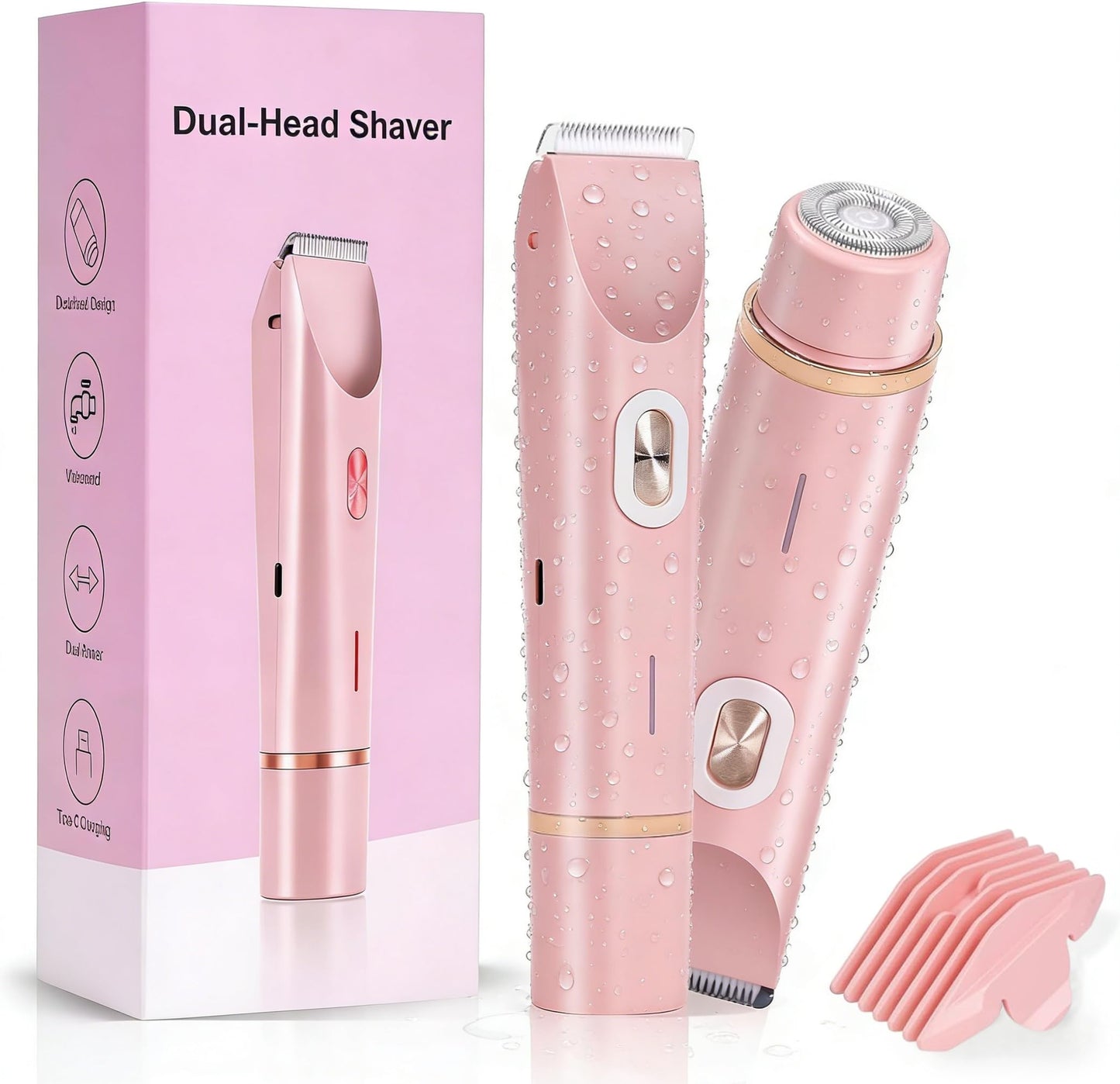 Hzrizowx Bikini Trimmer for Women, 2-in-1 Dual Head Electric Razor Painless Hair Removal, IPX7 Waterproof USB Rechargeable Portable Body Shaver, Gifts for Women