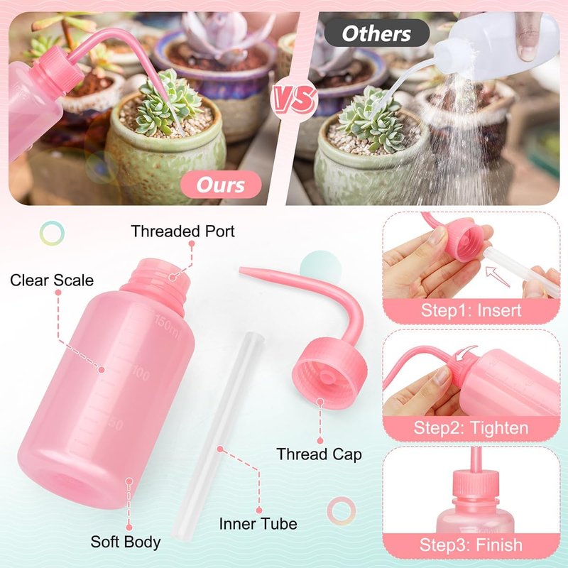 Valchoose 150ML Pink Squeeze Wash Bottle - Mini Professional Water Bottle for Lash Extensions | Easy to Carry 5.1oz