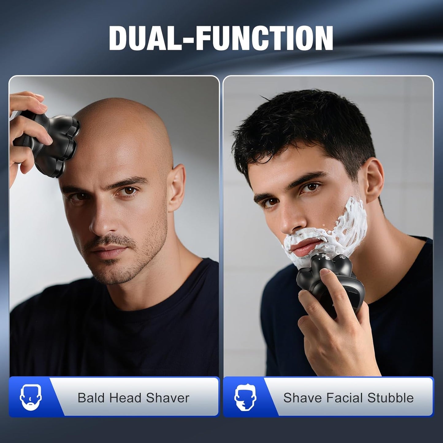 7D Head Shaver for Bald Men - Dual Speed Electric Razor with IPX6 Waterproof Design | Cordless, Gray