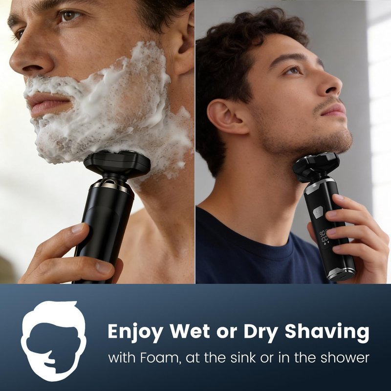 Electric Razor for Men: Wet/Dry Electric Shaver with 4D Flexible Floating Technology, Low Noise High-Torque Motor, 3-in-1 Cordless Shaver for Beard/Nose/Sideburns