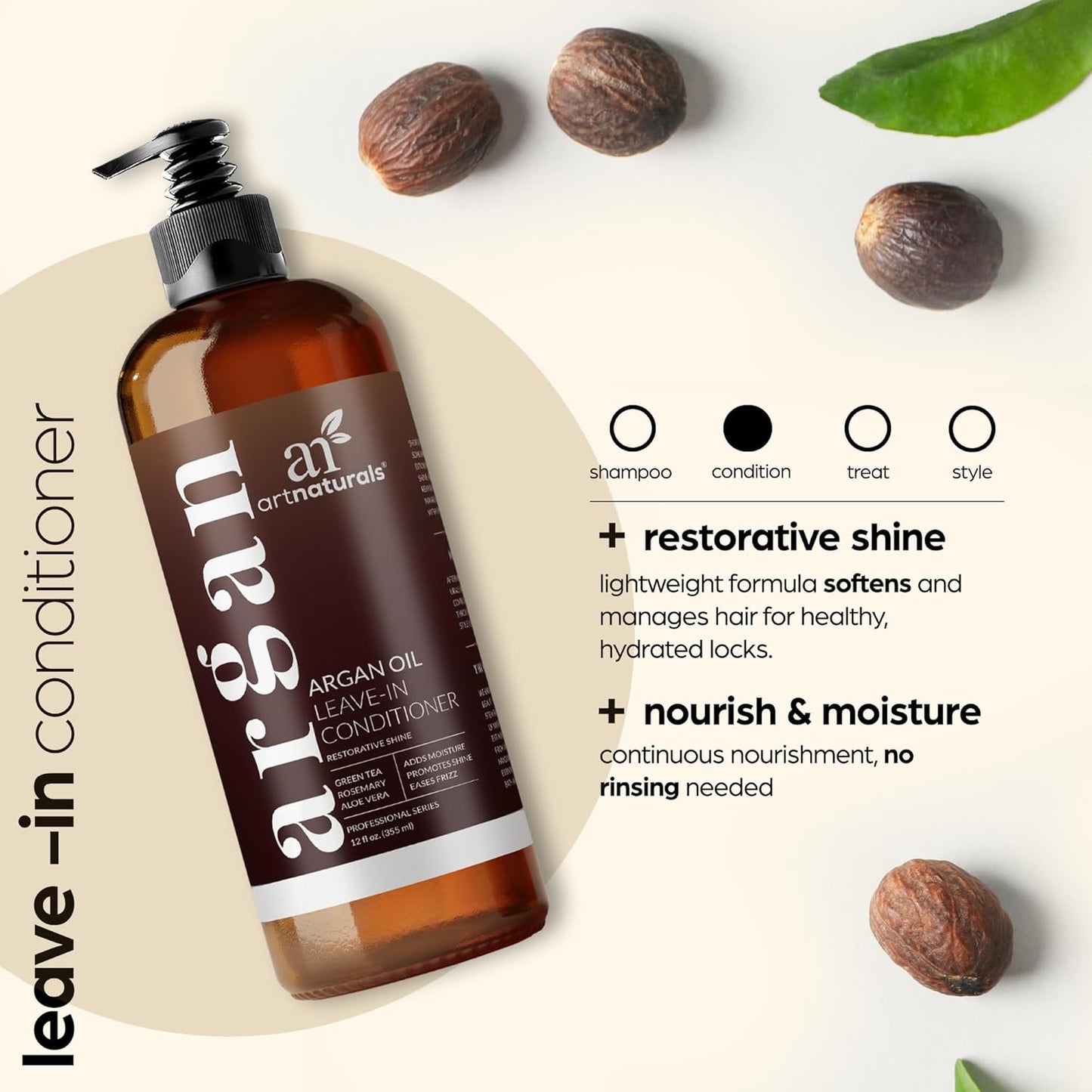 Argan Oil Leave-In Conditioner - Organic Treatment for All Hair Types | 12 Fl Oz (355ml) - Nourishes & Repairs Damaged Hair