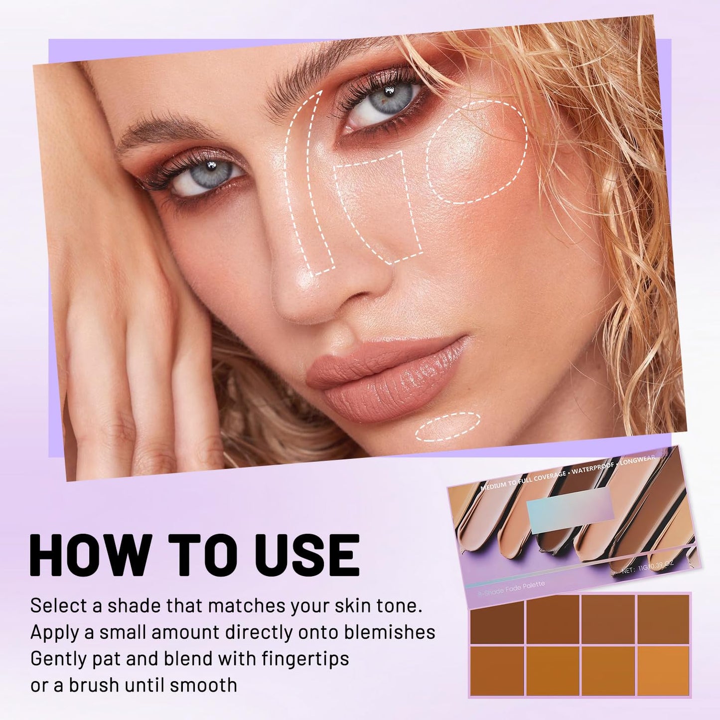 Soft Matte Cream Concealer 8 Shade Fade Palette, Soft Matte Cream Foundation, Cover with Applicator, Concealer for Dark Circles, Blemishes & Contouring, Waterproof & Long Lasting (Dark)