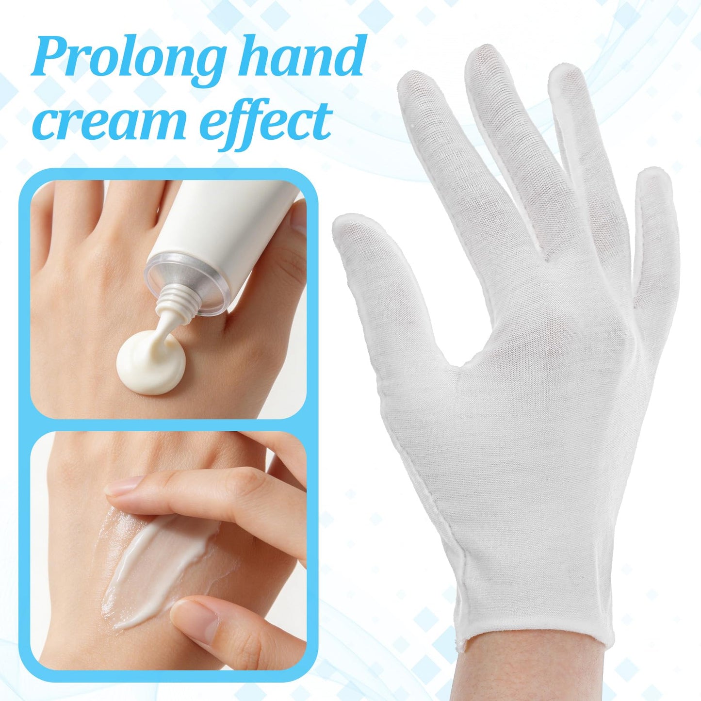 Nogeqi 4 Pairs White Cotton Gloves for Dry Hands Sleeping Women Stretchy Thin Cotton White Gloves Eczema, Hand Glove Moisturizing Overnight for Dry Hand, Eczema, Hands Spa, Jewelry Inspection