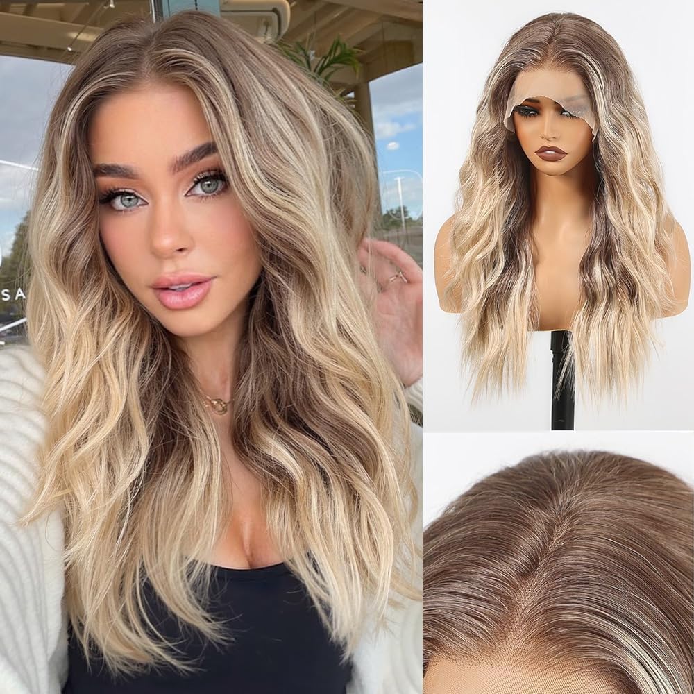 HAIRCUBE 13X4 HD Ombre Blonde Synthetic Lace Front Wig - Glueless Curly Design for Natural-Looking Hair