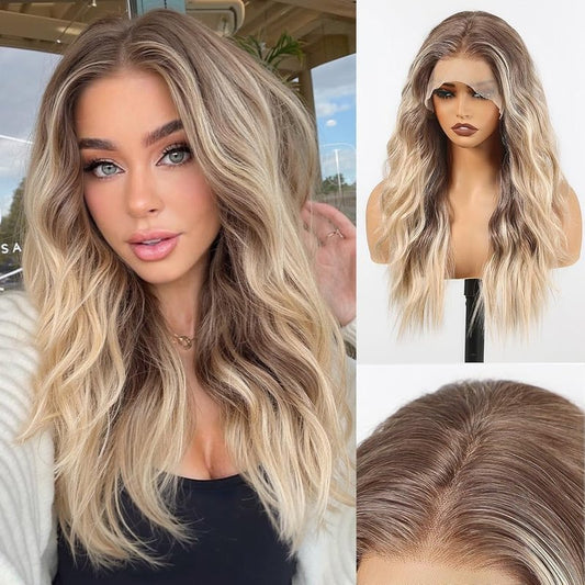 HAIRCUBE 13X4 HD Ombre Blonde Synthetic Lace Front Wig - Glueless Curly Design for Natural-Looking Hair