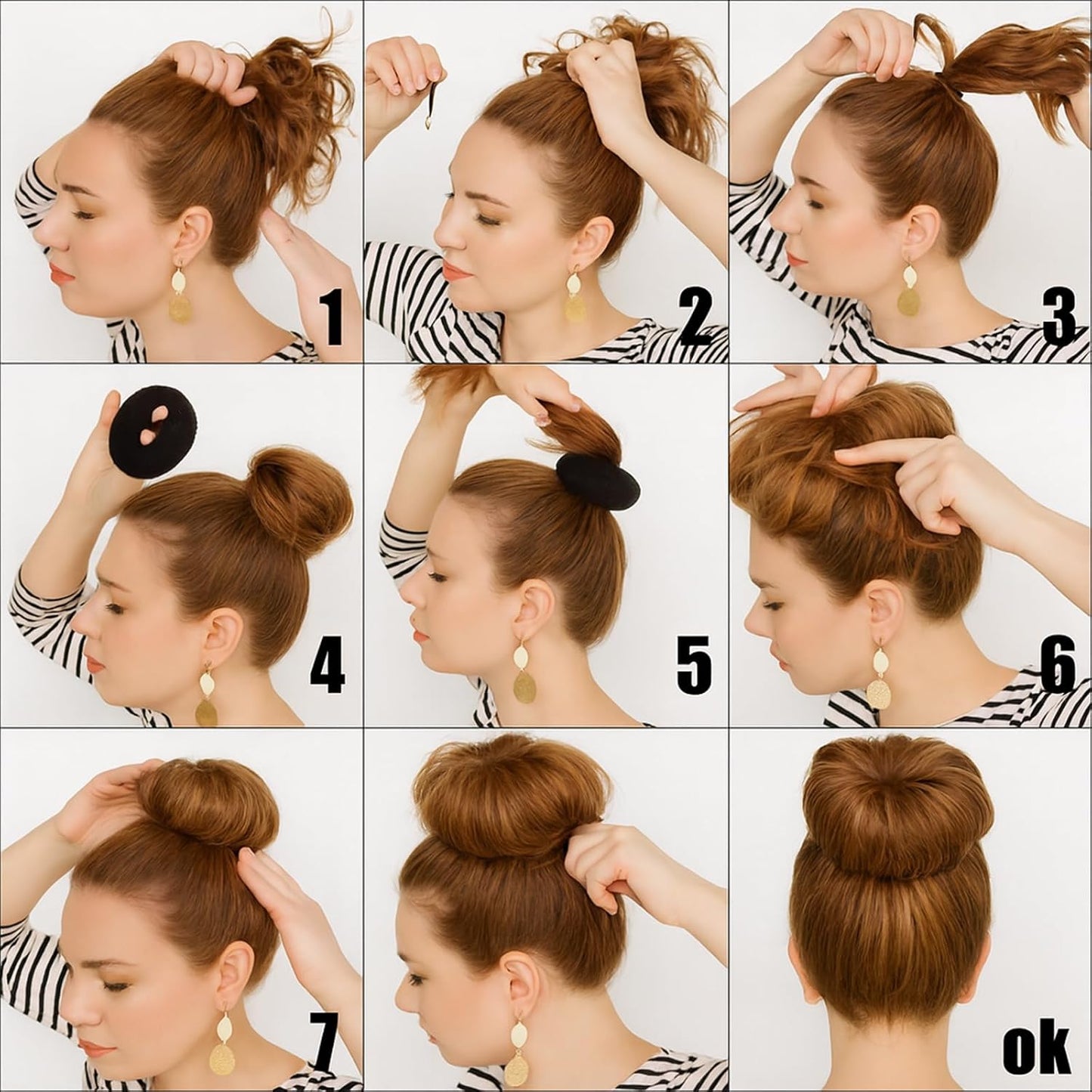Brown Hair Bun Maker Set - 3 Pcs Hair Donut Tool for Kids & Women | Includes 3 Elastic Bands, Ideal for Short & Thin Hair (3 Inch)