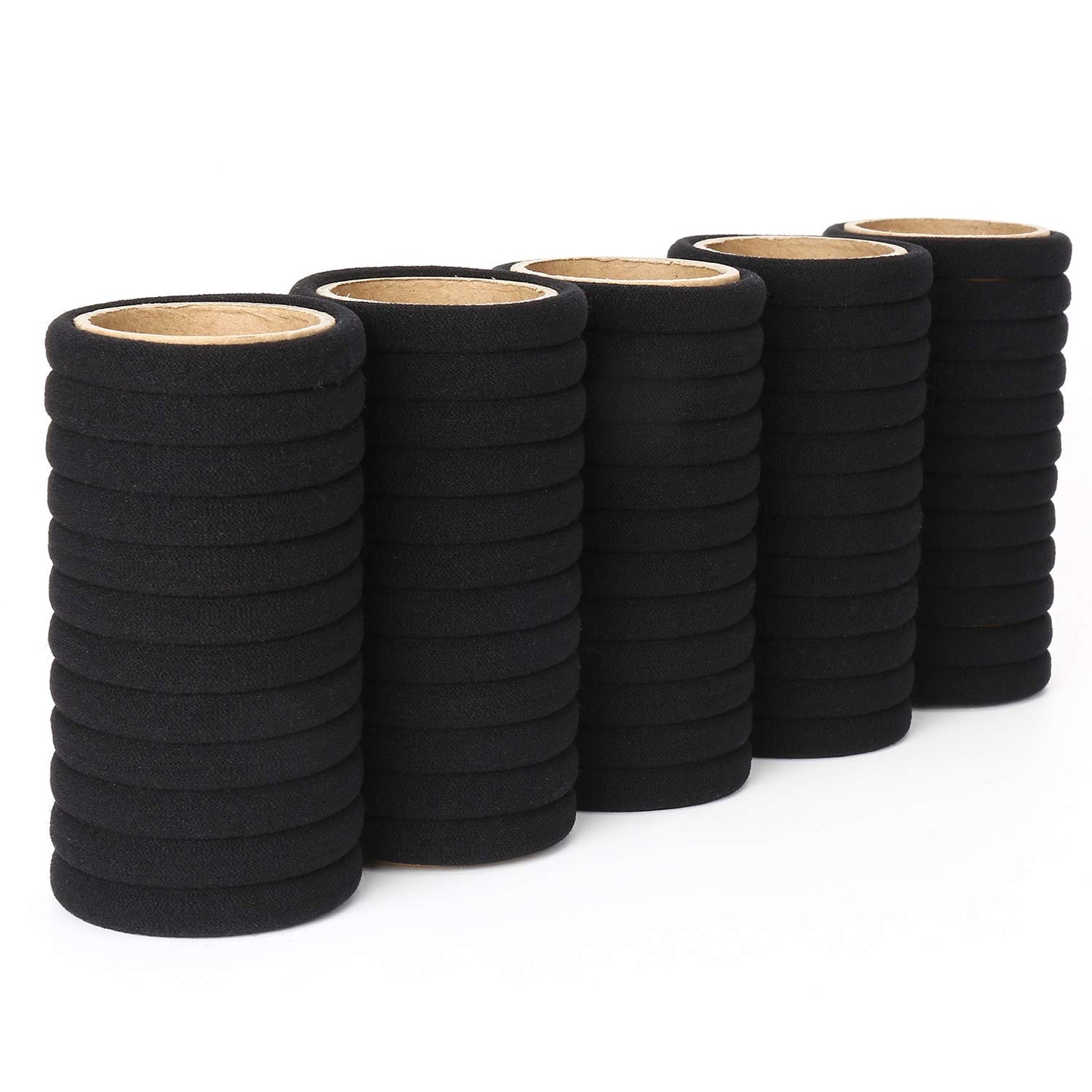 Black Hair Ties for Women - 50PCS Cotton Seamless Ponytail Holders | No Damage, 2 Inch Diameter