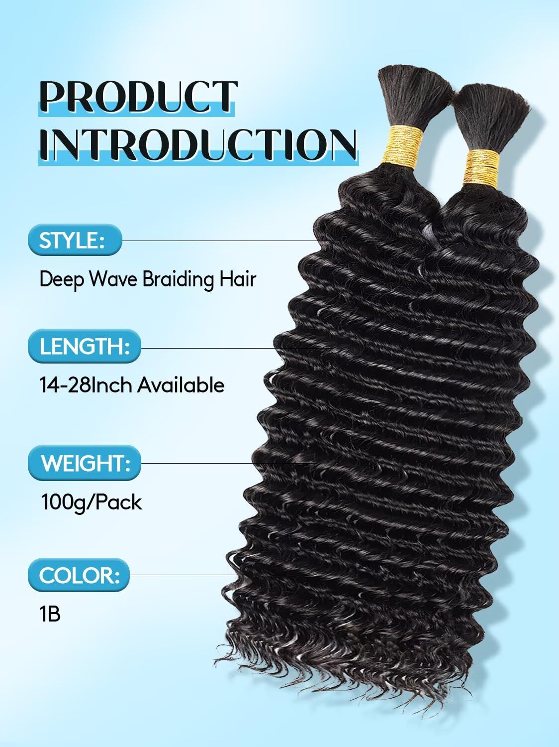 Curly Virgin Human Braiding Hair - 18 Inch Boho Braids, 100g Natural Black, 12A Knotless Deep Wave
