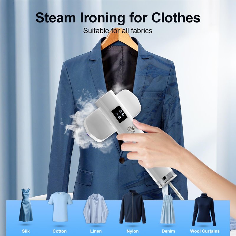 Steamer for Clothes, Handheld and Portable with 15-Second Heat-Up, 2-in-1 Steamer & Iron with Smart Touch Operation and 4 Modes, Suitable for All Fabrics, Ideal for Home & Travel-Pearl White