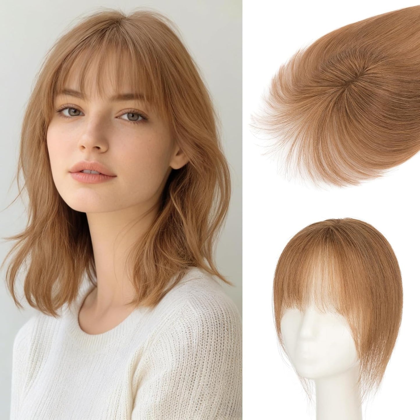 Human Hair Topper - 360° 3D Ultra Thin Clip-In Crown Piece for Thinning Gray Hair | 12 Inch Mocha Brown, 35 Grams