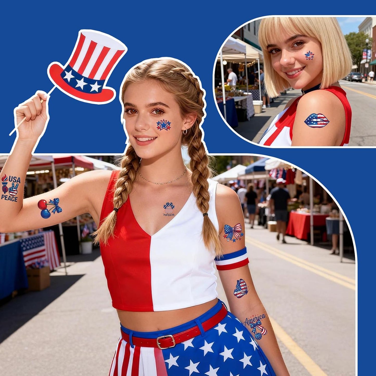 4th of July Temporary Tattoos - 80 PCS American Flag Designs | Red, White & Blue Kids' Party Accessories