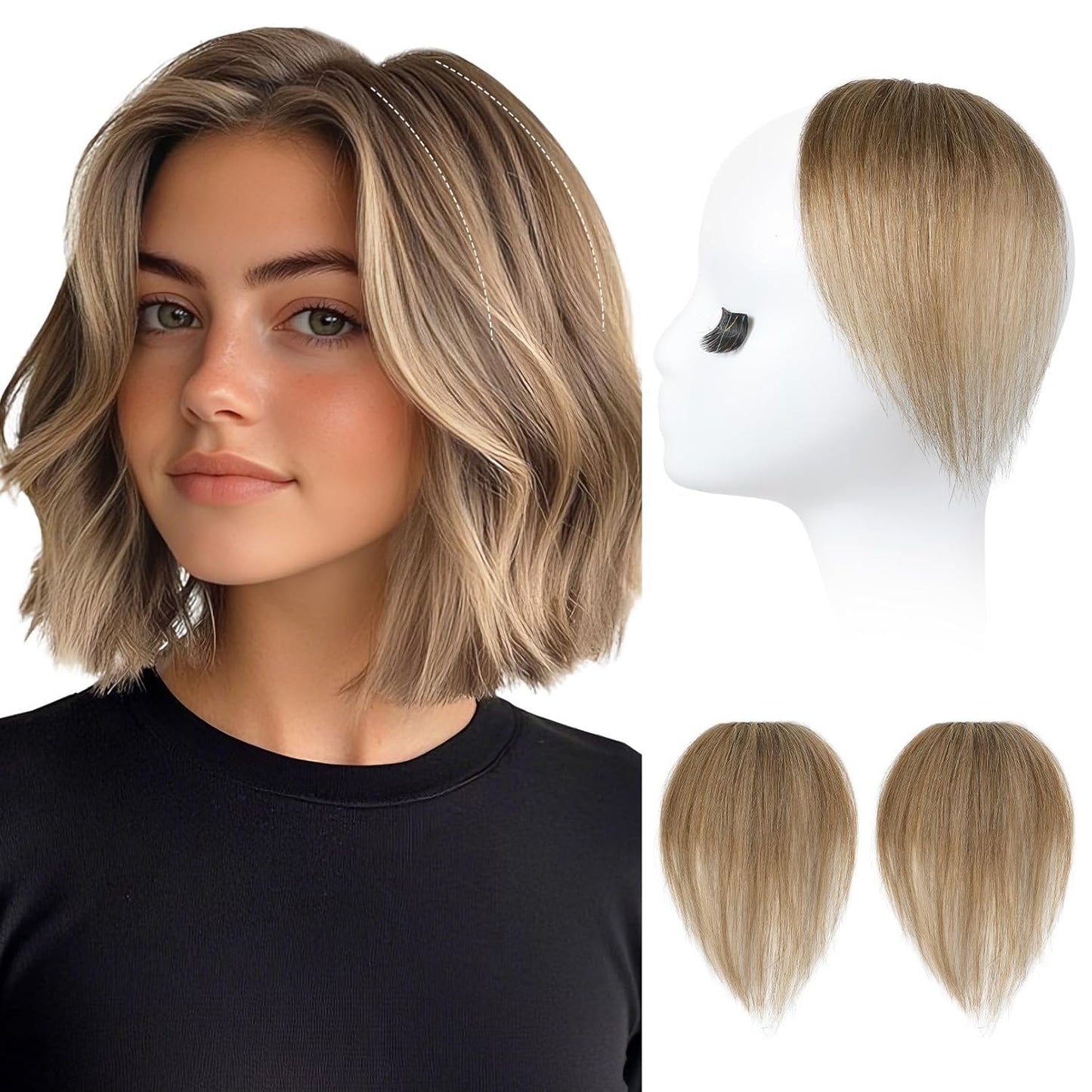 REECHO Clip-In Hair Volumizer - Short Thick Extensions for Thin Hair | Platinum Blonde with Black Strands, 8 Inch