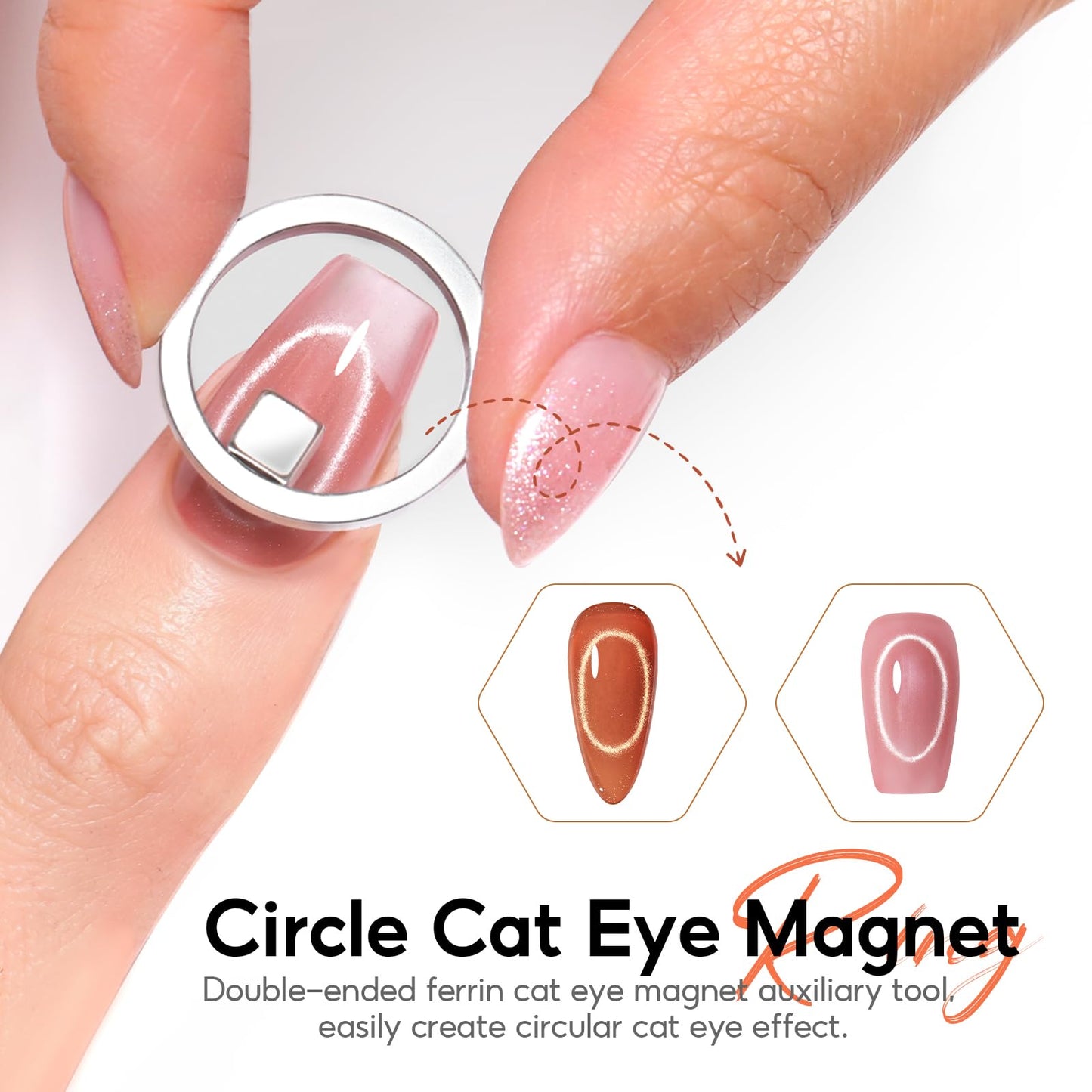 Peacecolor Cat Eye Magnet Set, 10pcs Cateye Magnet for Nails Circle Heart Ring Square Round Multi Effect Nail Art Designs Dual Head 3 IN One Magnets Pen French Tip Cateye Gel Polish Nail Tools Kit