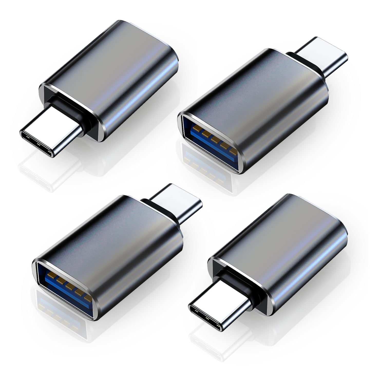 USB C to USB Adapter Pack of 4 USB C Male to USB3 Female Adapter Compatible with iPhone 16 Pro Max Pro Air 2023 iMac iPad mini Pro, Other Type C or Thunderbolt 4/3 Devices, Space Grey