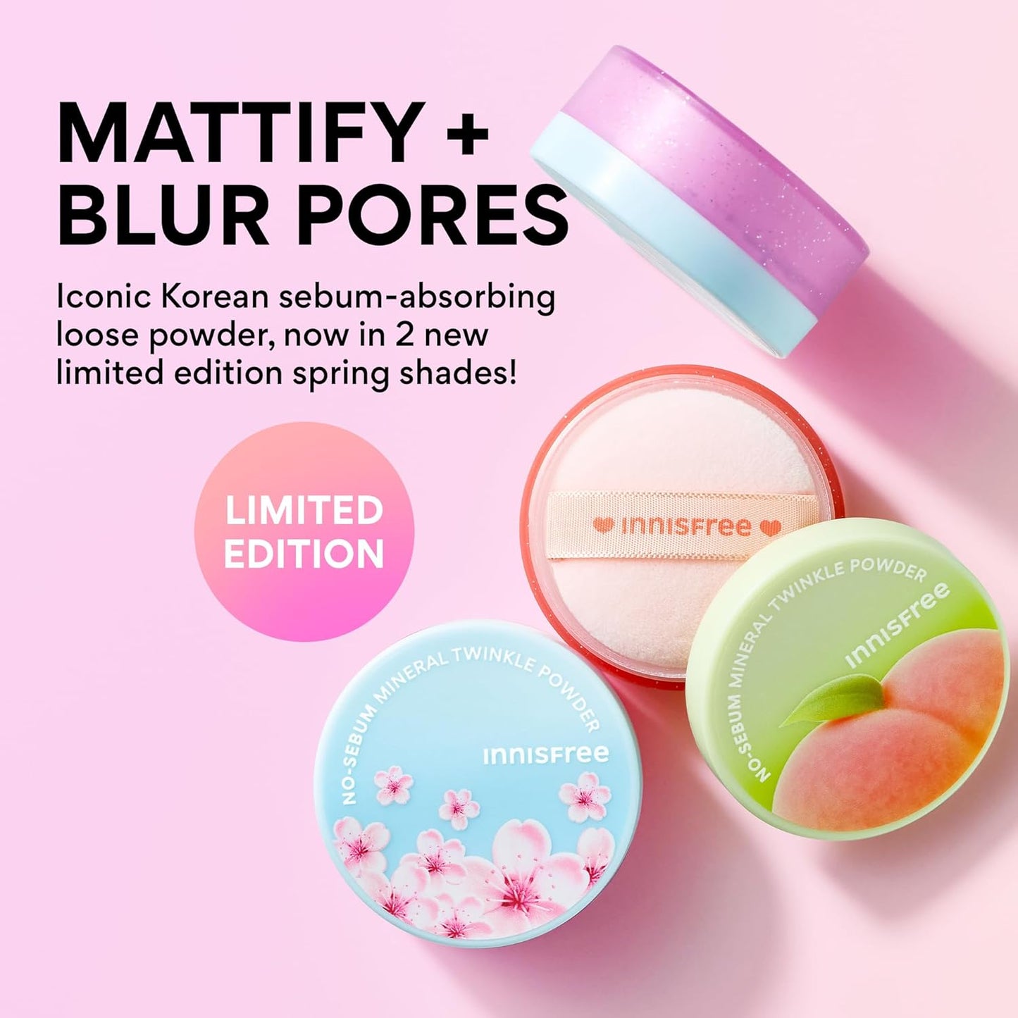 Innisfree No Sebum Powder - Limited Edition Pink & Peach Loose Powder for Brightening & Mattifying | All Skin Types, Cherry Blossom