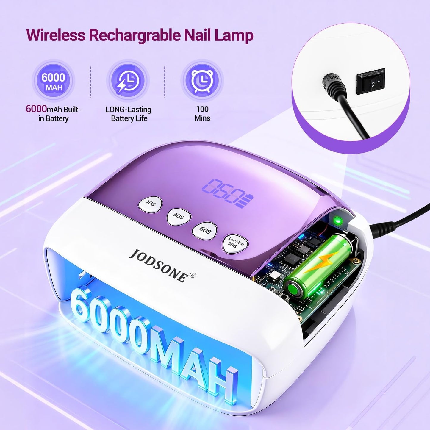 Cordless LED Nail Lamp - Rechargeable Portable Nail Dryer with LCD Display & 4 Timers | Ideal for Home & Salon Use