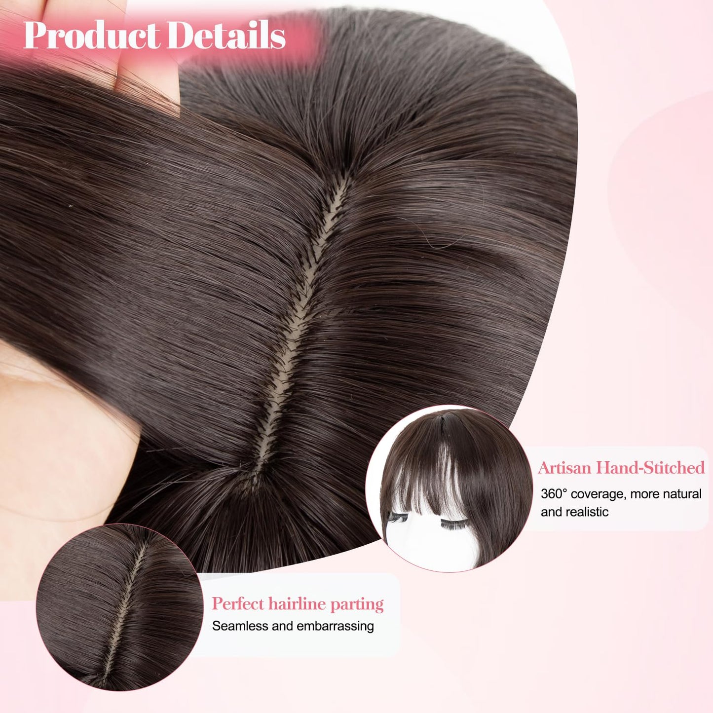 Sakuraaa Hair Toppers for Women - 18" Long Wavy Synthetic Hair Piece | 6.5"x6.5" Large Base in Dark Brown