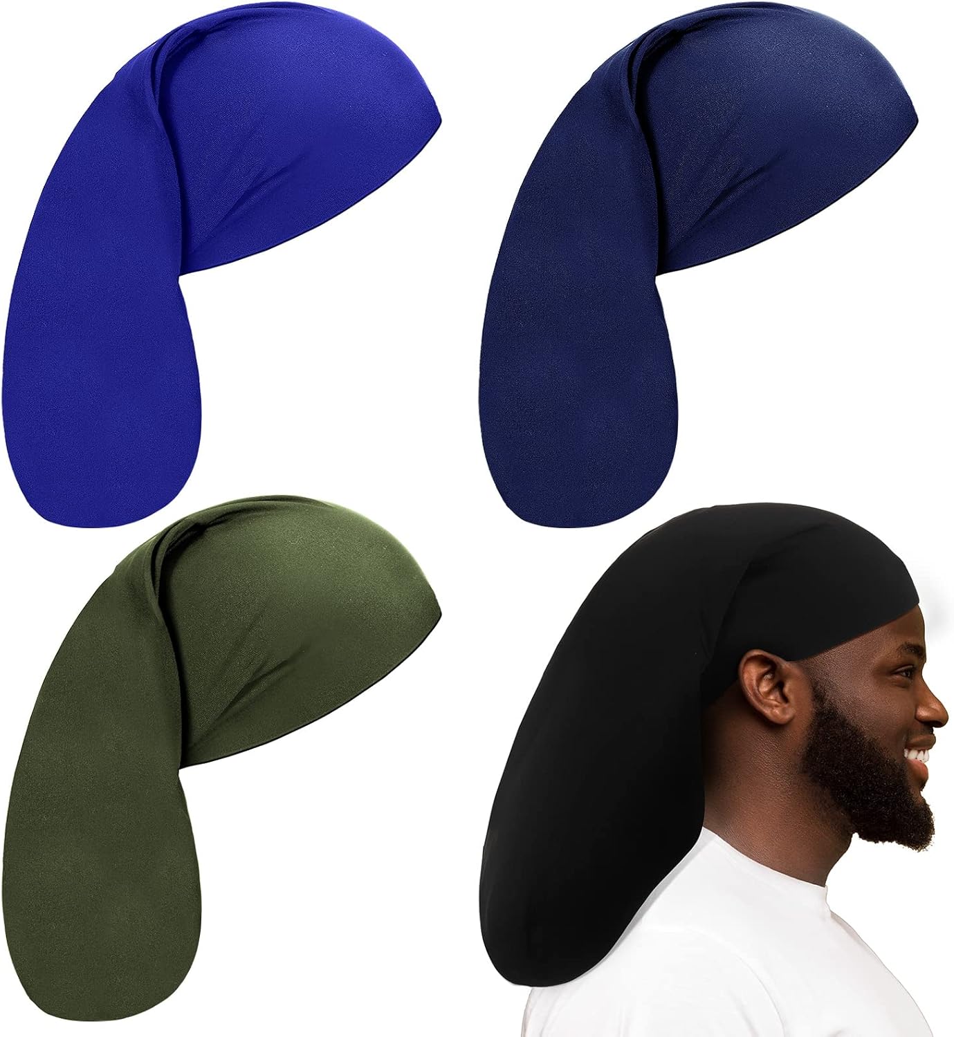 Unisex Jumbo Dreadlock Cap - Long Dreads Hair Wrap Sleeping Bonnet | 4-Piece Set for Men & Women