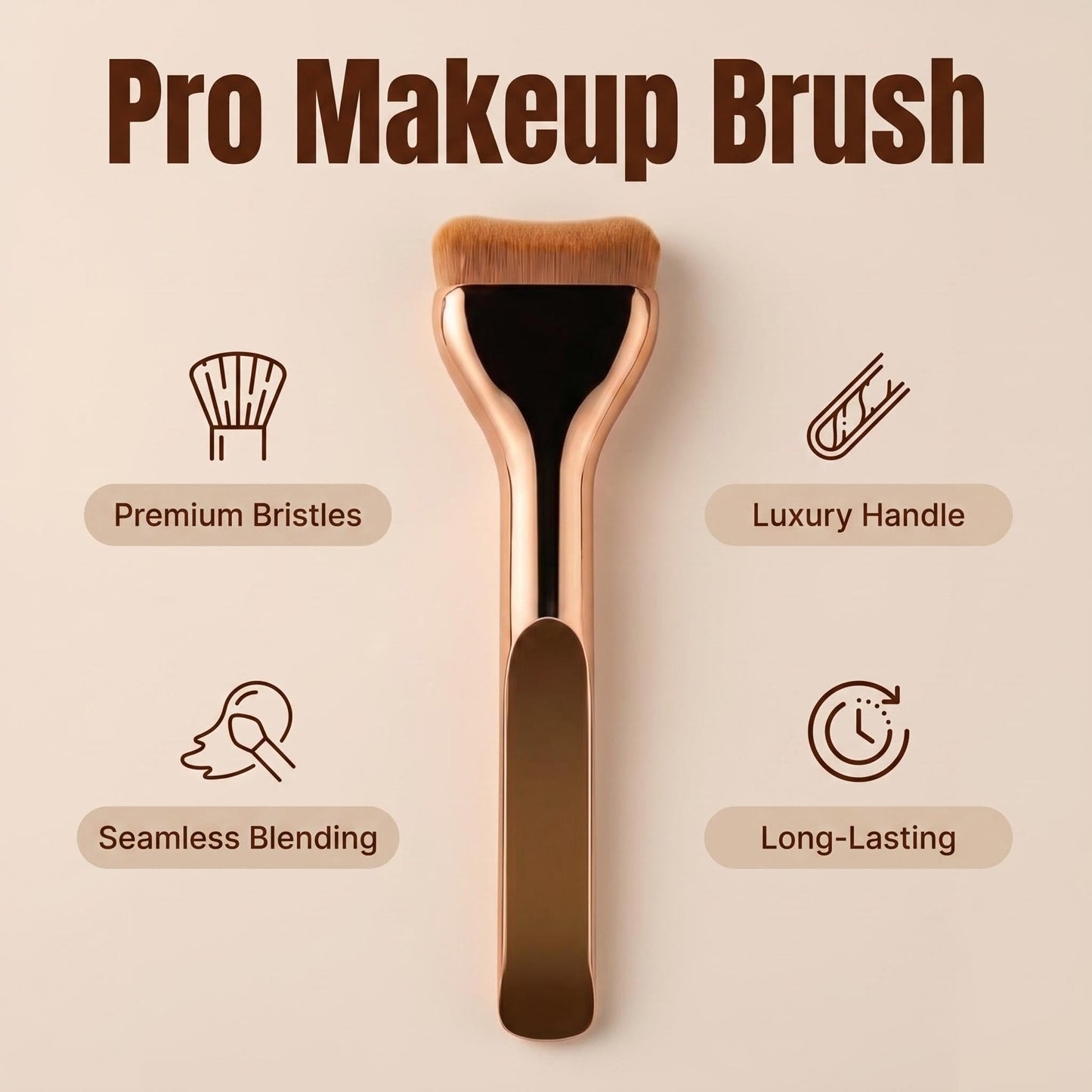 Angled Flat Kabuki Foundation Brush for Liquid Makeup PRO Curve Face Kabuki Foundation Concealer & Contour Brush Makeup Brush for Seamless Blend (Bronze)