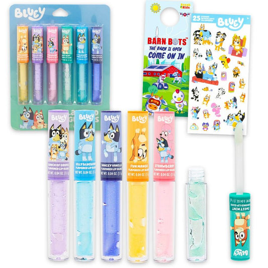 Bluey Lip Gloss Bundle for Girls – 6 Pack of Glosses for Lips in Assorted Flavors Plus Stickers, More | Bluey Party Favors for Kids