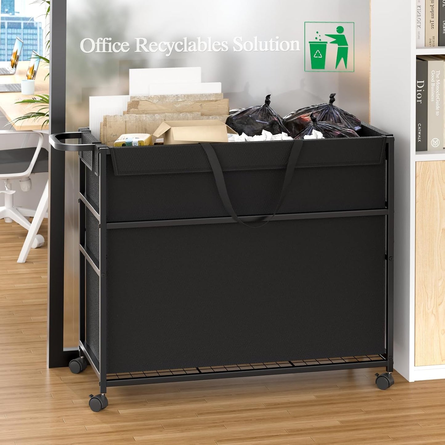 Commercial Trash Can Cart - 51.5 Gallon Lockable Office Trash Bin | Large Capacity Laundry Organizer for Home & Office