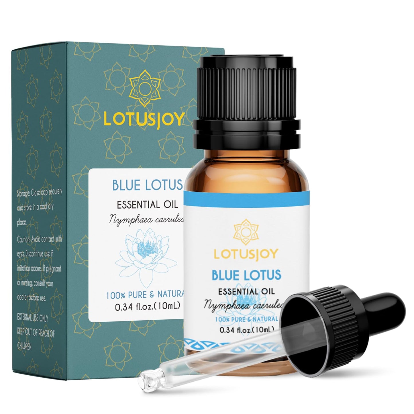 LOTUSJOY 100% Pure Blue Lotus Oil 0.34 Fl Oz, Natural Blue Lotus Essential Oil in Amber Glass Bottle with Dropper for Diffuser, Massage, Skin & DIY Use