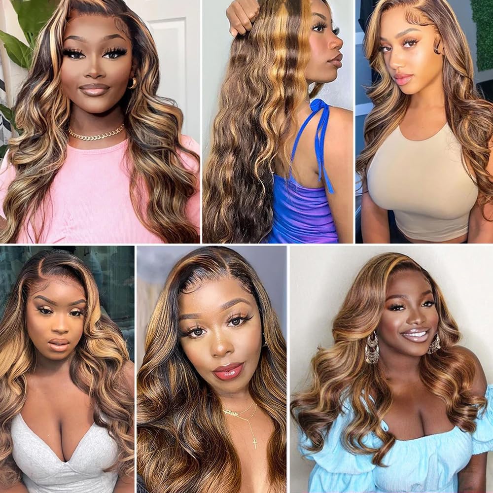 28 30 32 Inch Honey Blonde Bundles Human Hair 1B/27 Body Wave Bundles Brazilian Virgin Remy Hair Extensions 3 Tone Brown Mixed With Honey Blonde Body Wave Bundle