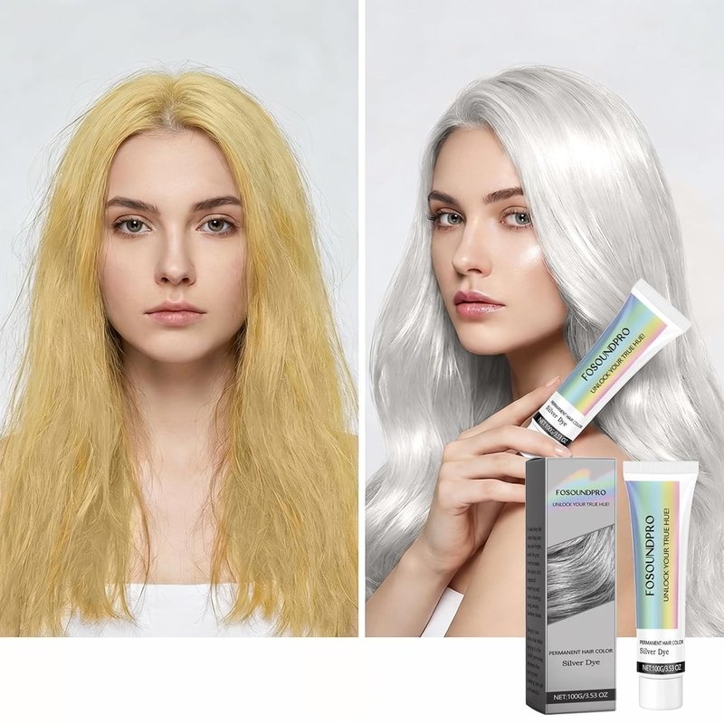 Silver Hair Dye - Vibrant Temporary Silver Color for Light Hair | 2-in-1 Nourishing Formula with Natural Essence Extract