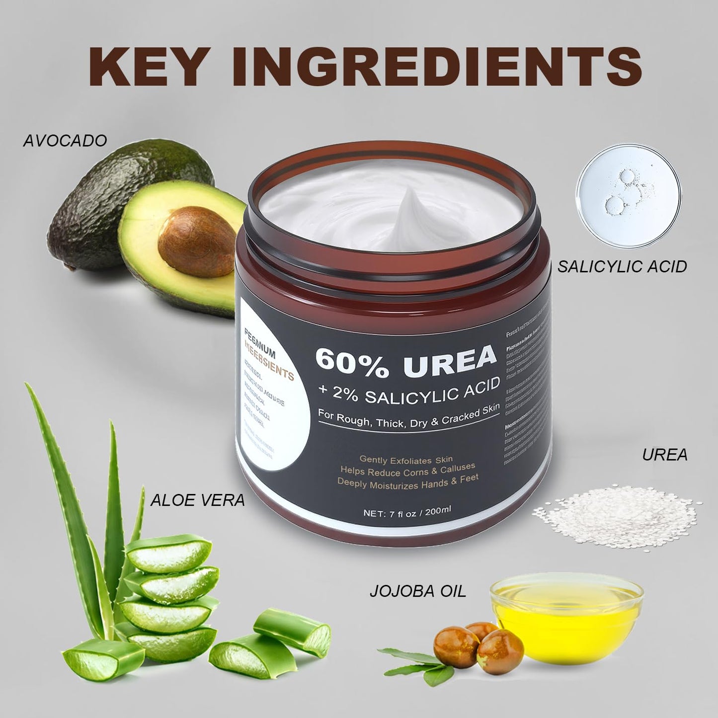60% Urea Foot & Hand Cream, Feet Moisturizer for Dry Cracked Heels, 7 oz