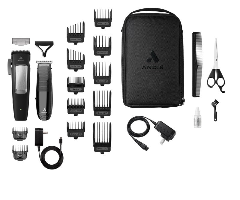 Andis 561506 inCRED Cordless Adjustable Hair Clipper & Close-Cutting T-Blade Trimmer Combo Set, 23-Piece Kit, Powerful Motor, Lithium-Ion Battery, Black