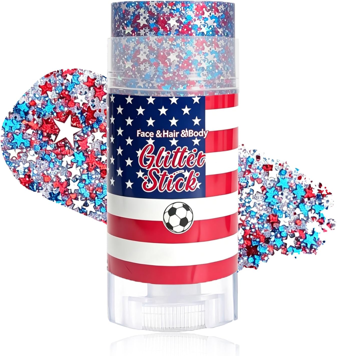 4th of July Hair Glitter Stick - Red, White & Blue Patriotic Face Glitter for Sparkling Independence Day Makeup | Perfect for Festive Outfits