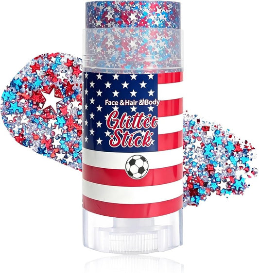 4th of July Hair Glitter Stick - Red, White & Blue Patriotic Face Glitter for Sparkling Independence Day Makeup | Perfect for Festive Outfits