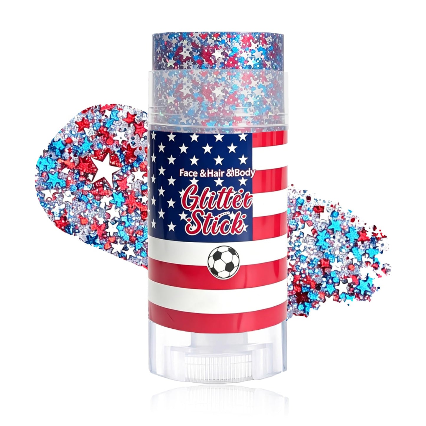 4th of July Hair Glitter Stick with Star,Red White Blue Face Glitter Stick,Fourth of July Body Glitter,Patriotic Outfits and 250th Anniversary Accessories,Independence Day Sparkling Makeup for Women