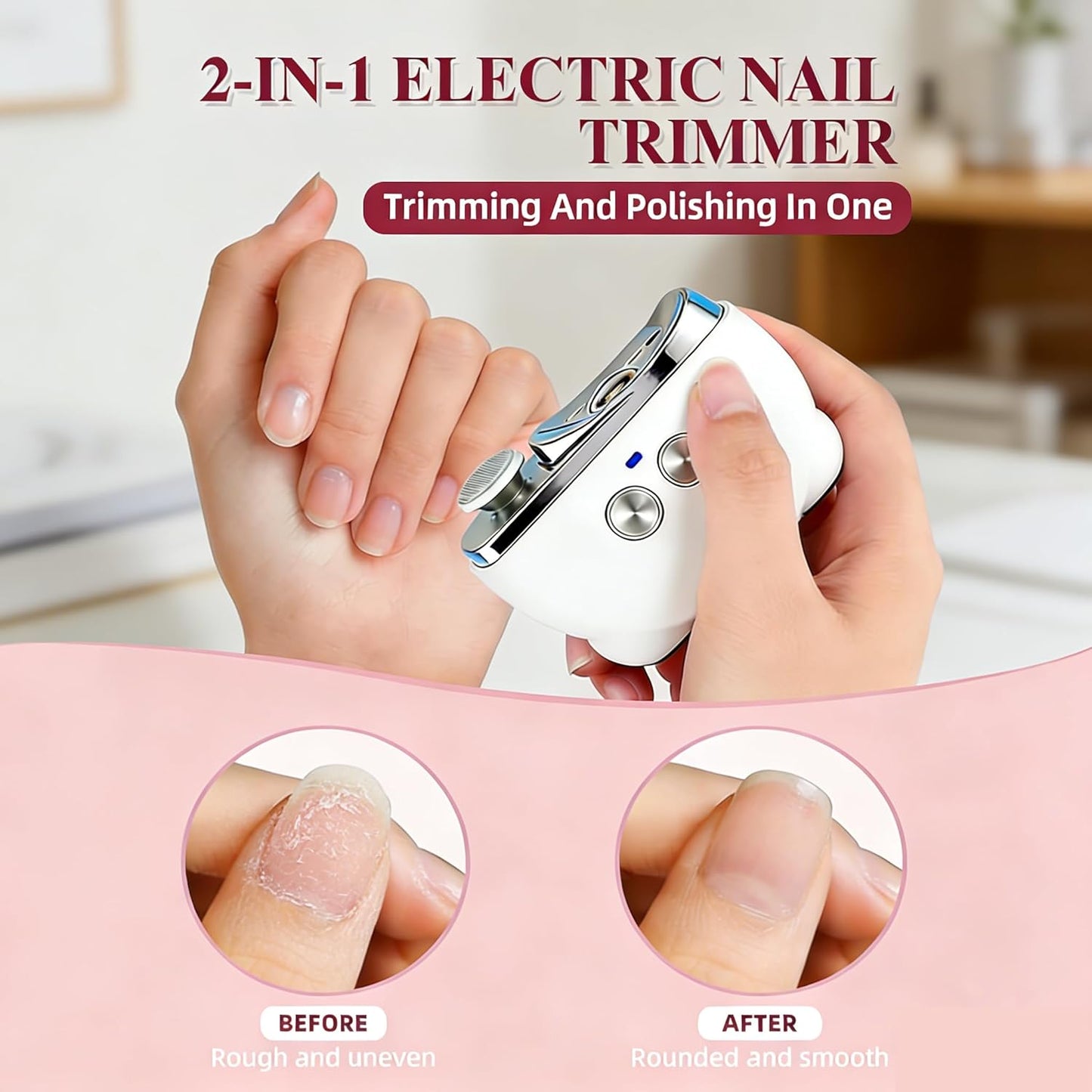 Electric Nail Clippers - Rechargeable Automatic Toenail Trimmer with LED Light & Filer | Ideal for Seniors & Adults (White)