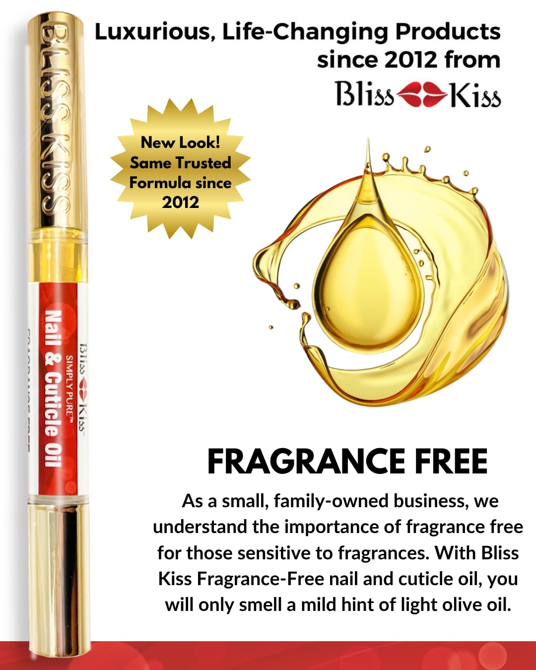 Bliss Kiss Fragrance Free Nail Oil Cuticle Pen with Vitamin E & Jojoba - Nail Strengthener Nail Growth Serum for Brittle Peeling Breaking Thin Nails